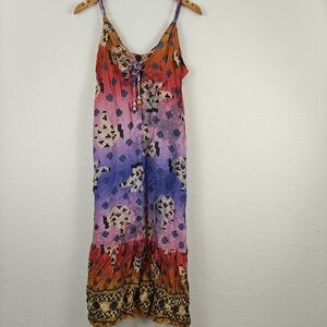FARM Rio Vibrance Maxi Dress Digital Pixel Ombré Print Sleeveless Size LG